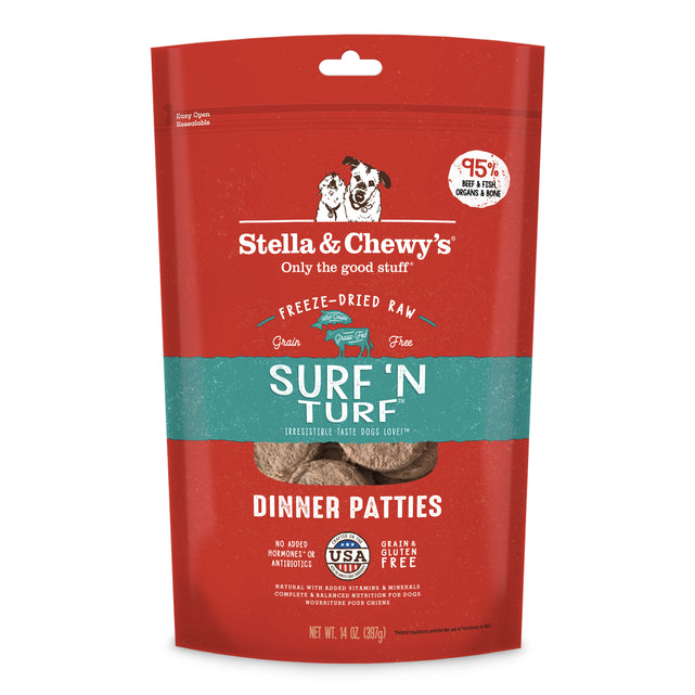 Stella & Chewy's Freeze-Dried Raw Dog Dinner Patties Surf ‘N Turf - Beef & Salmon (14oz/25oz)
