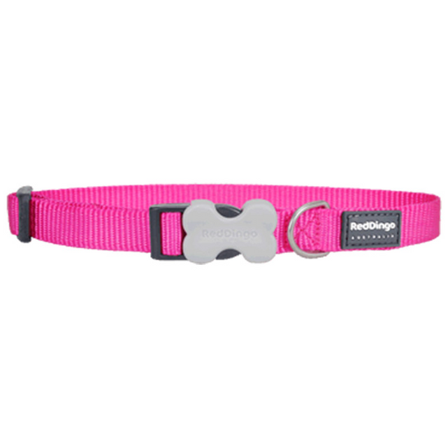 Red Dingo Bucklebone Classic Dog Collar Hot Pink (12mm/15mm/20mm/25mm)