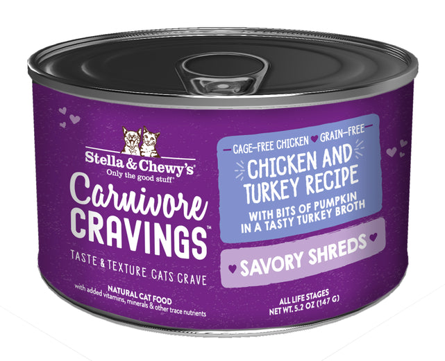 Stella & Chewy's Carnivore Cravings Savory Shreds Can for Cat - Chicken & Turkey in Broth (5.2oz)