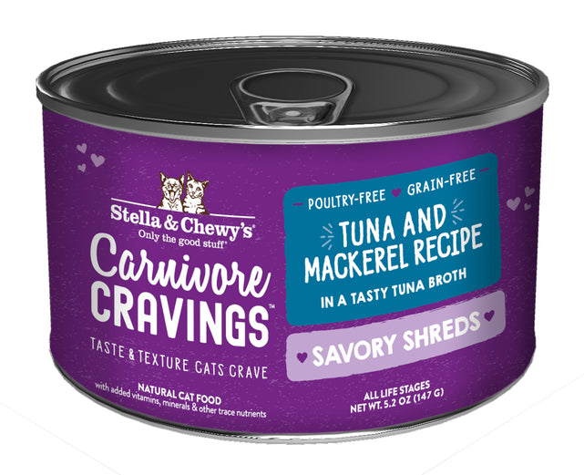 Stella & Chewy's Carnivore Cravings Savory Shreds Can for Cat - Tuna & Mackerel in Broth (5.2oz)