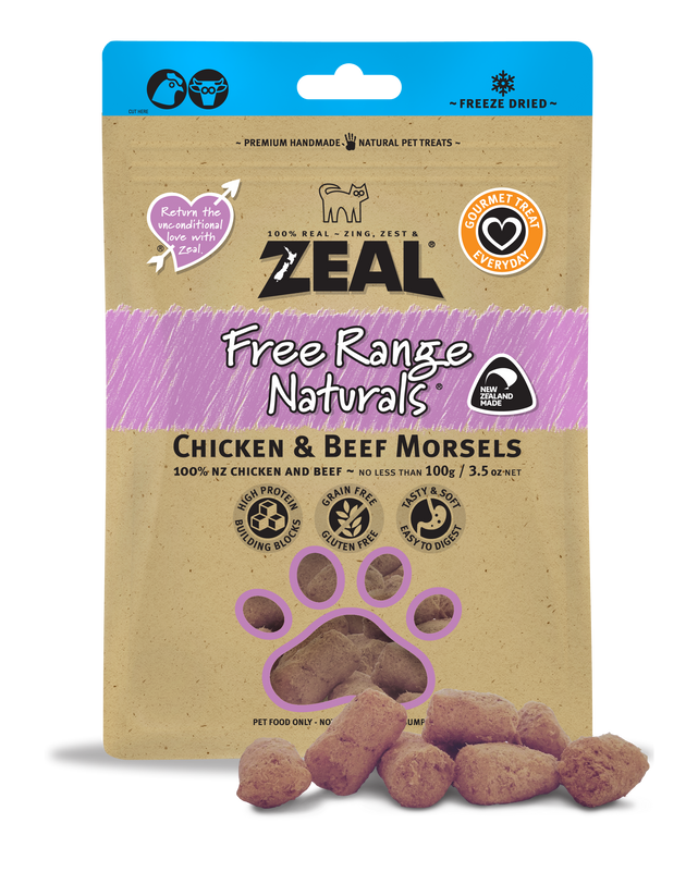 Zeal Freeze-Dried Pouches Chicken & Beef Morsel Treats  (100g)