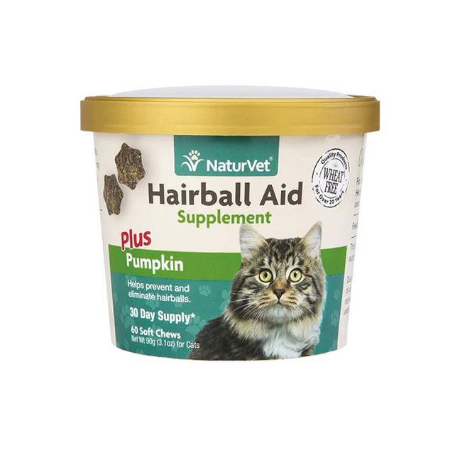 Naturvet Hairball Aid Supplement Plus Pumpkins for Cats 60 Soft Chews