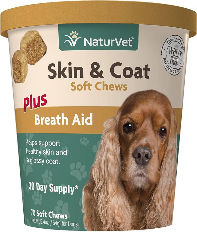 Naturvet Skin & Coat Plus Breath Aid for Dogs 70 Soft Chews